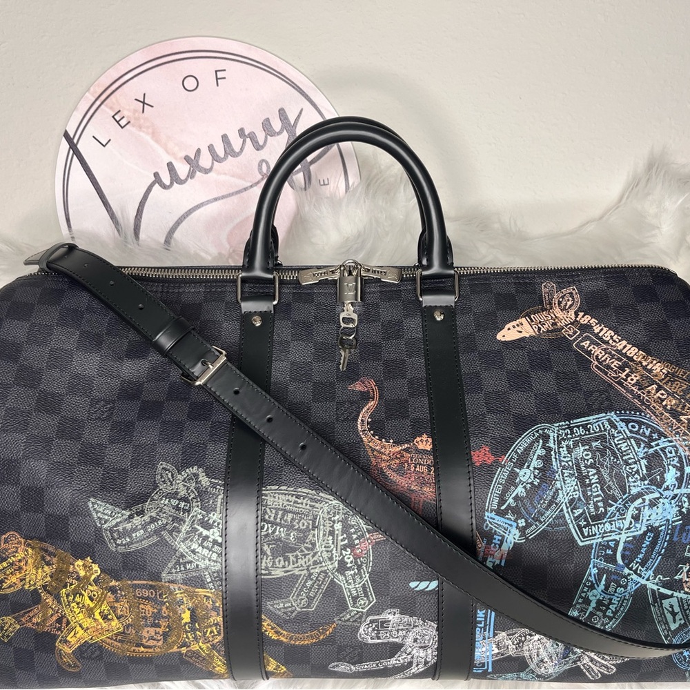 Louis Vuitton Damier Graphite Passport Stamps Keepall Bandouliere 50!